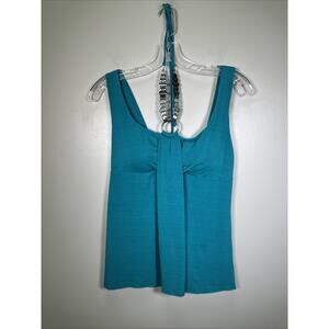 VTG IZ Byer California Sleeveless Women Tank Halter Top M Teal Beaded Chain‎ Y2K
